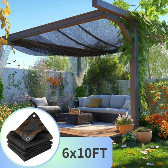 BeGrit 70% 6x10ft Shade Cloth with Grommets Garden Sun Mesh Sunblock UV Resistant Net for Garden Cover Flowers,Patio Plants,Chicken Coop,Greenhouse(Black)