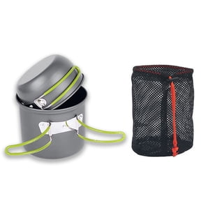 BeGrit Camping Cookware Set, 2 pcs Stainless Steel Pot with Folding Handle and Mesh Bag for Backpacking