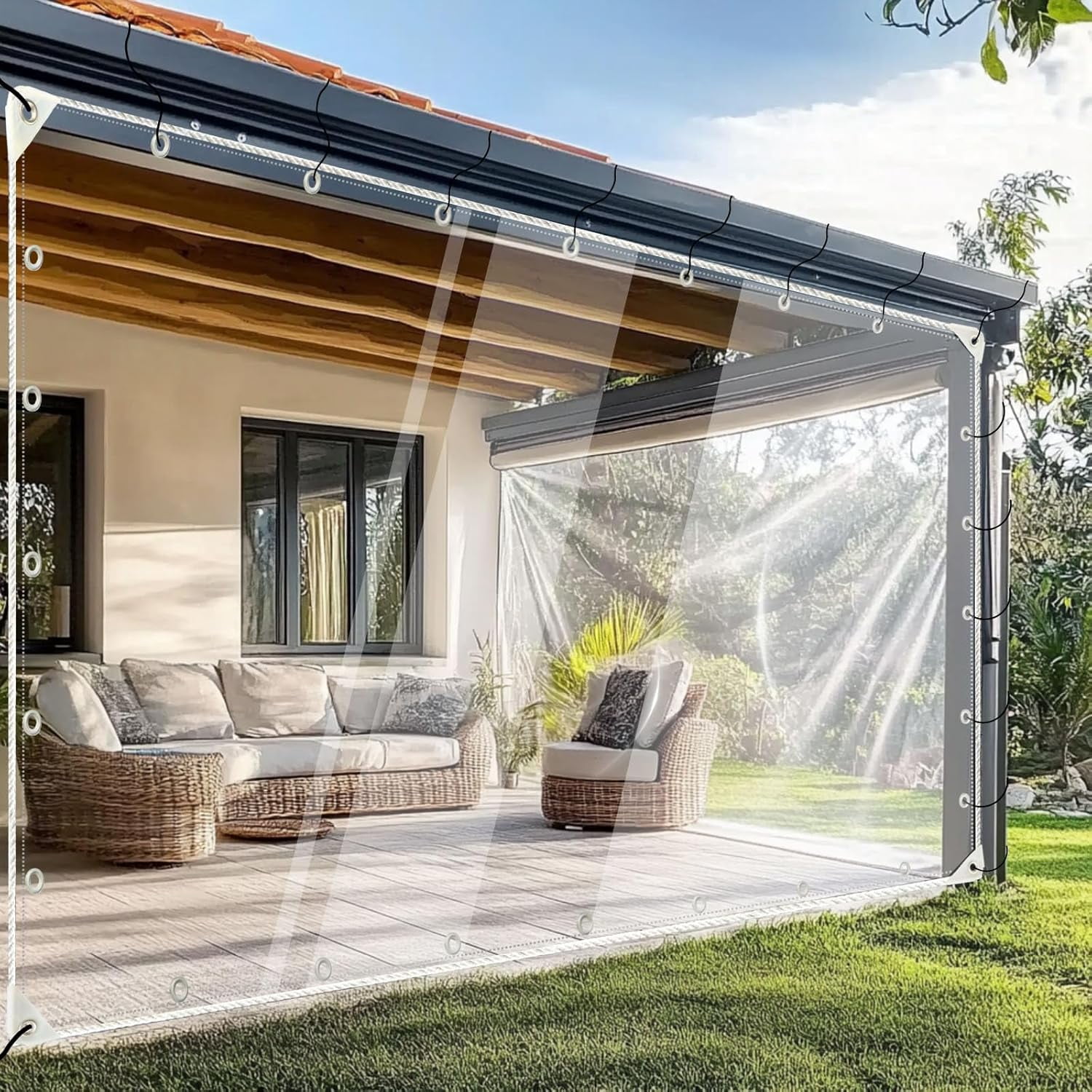 Heavy Duty Clear Tarp 10'x10' - Waterproof PVC Cover With Grommets, 100% UV & Weather Resistant