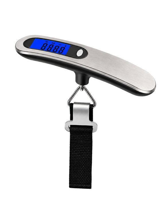 Stainless steel Digital Luggage Scale, Hanging Baggage Scale, Portable Travel Suitcase Weighing Scale with LCD Display, 110 Pounds, Battery Included