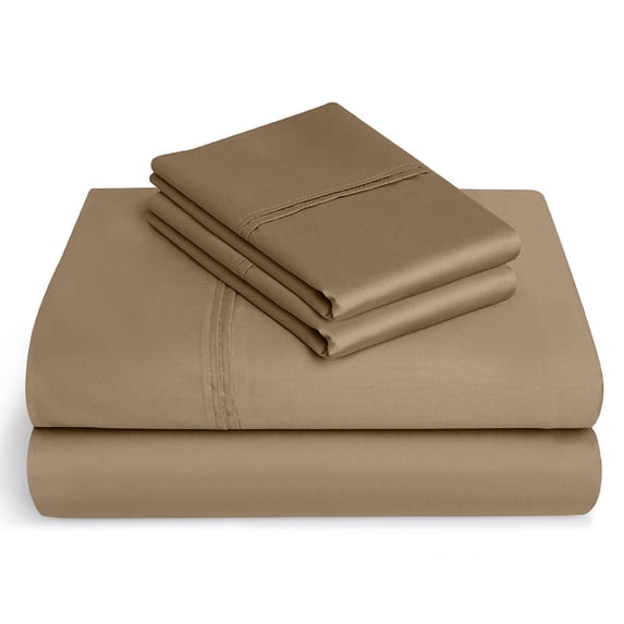 BeKind Online 300-Thread-Count Full Size Taupe Color Organic Sheet Set 18" Extra Deep Pockets 4-Piece Pure Cotton