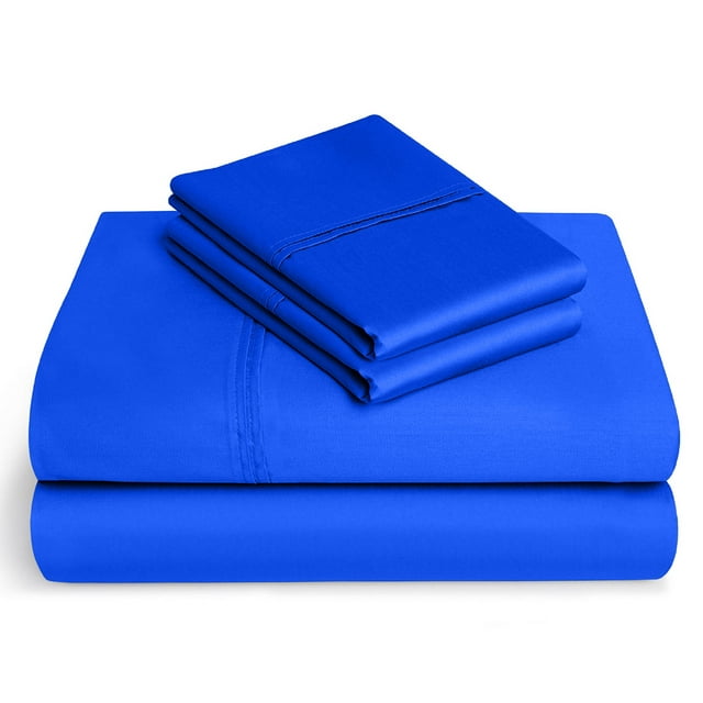 BeKind Online 300-Thread-Count Short King Size Royal Blue Color Organic Sheet Set 12" Inch Deep Pockets 4-Piece Pure Cotton
