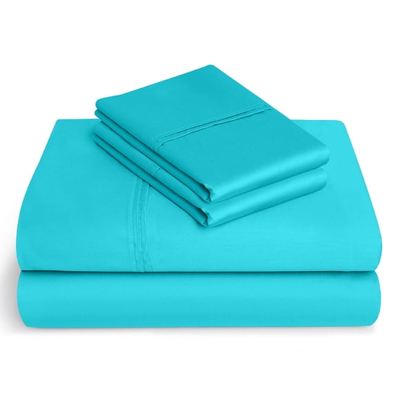 BeKind Online 300-Thread-Count Short Queen Size Turquoise Blue Organic Sheet Set 15" Inch Deep Pockets 4-Piece Pure Cotton