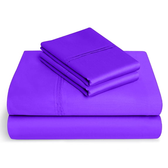 BeKind Online 300-Thread-Count Twin Size Purple Color Organic Sheet Set 18" Extra Deep Pockets 4-Piece Pure Cotton