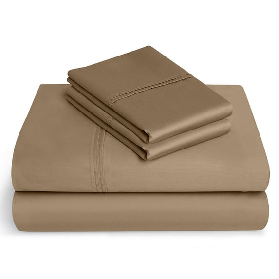 BeKind Online 300-Thread-Count Twin Size Taupe Color Organic Sheet Set 18" Extra Deep Pockets 4-Piece Pure Cotton