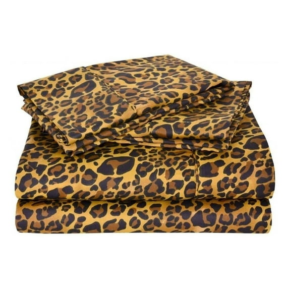 BeKind Online 300-Thread-Count Twin XL Size Leopard Print Organic Sheet Set 12" Inch Deep Pockets 4-Piece Pure Cotton