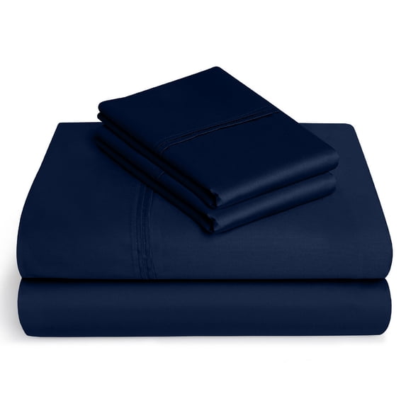 BeKind Online 300-Thread-Count Twin XL Size Navy Blue Color Organic Sheet Set 12" Inch Deep Pockets 4-Piece Pure Cotton
