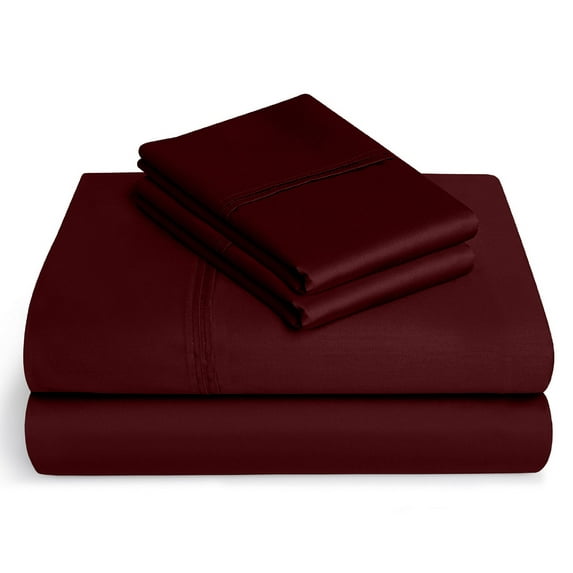BeKind Online 300-Thread-Count Twin XL Size Wine Color Organic Sheet Set 12" Inch Deep Pockets 4-Piece Pure Cotton