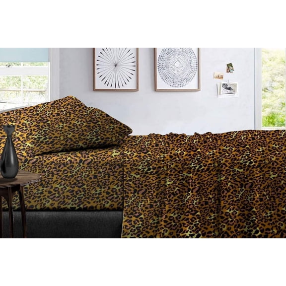 BeKind Online 5-PC Split California-King Organic Cotton Sheet Set for Adjustable Bed, 1000-Thread-Count, 12-Inch Deep Pockets - Leopard Print Color