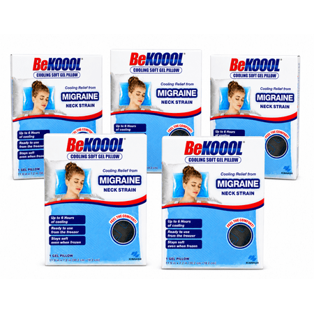 BeKoool Cooling Gel Pillow, Reusable Hot/Cold Compress, Head & Neck Relief, 1 Count 5 Pack