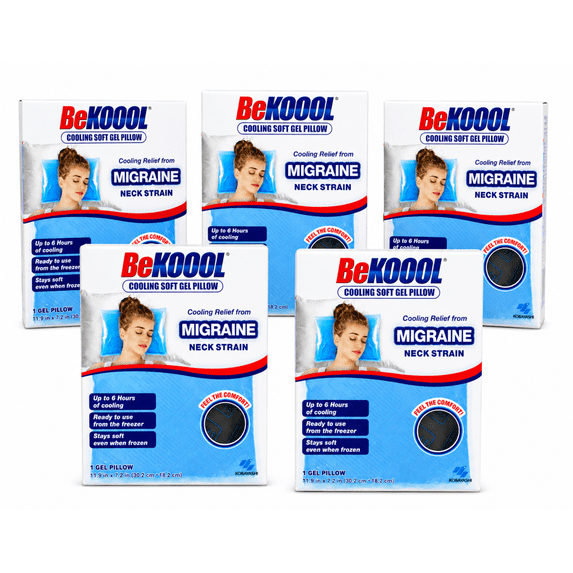 BeKoool Cooling Gel Pillow, Reusable Hot/Cold Compress, Head & Neck Relief, 1 Count 5 Pack