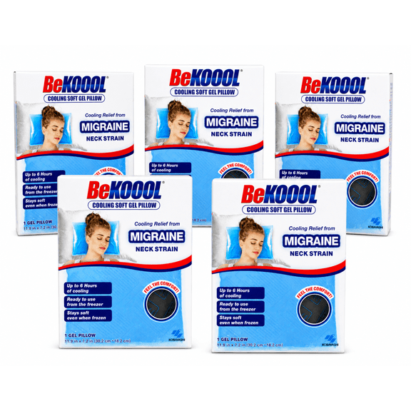BeKoool Cooling Gel Pillow, Reusable Hot/Cold Compress, Head & Neck Relief, 1 Count 5 Pack