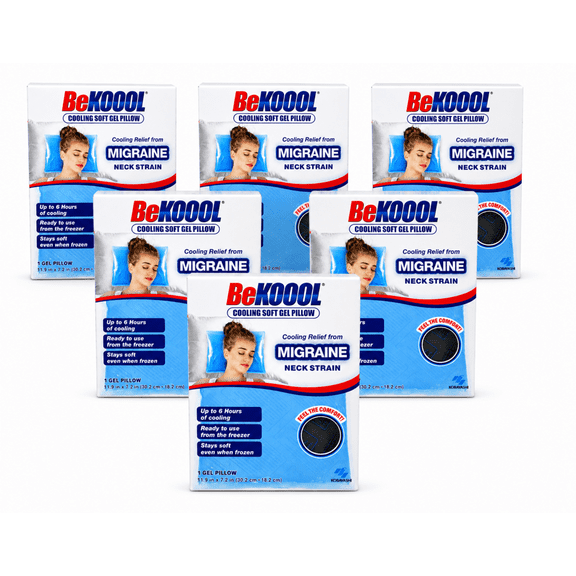 BeKoool Cooling Gel Pillow, Reusable Hot/Cold Compress, Head & Neck Relief, 1 Count 6 Pack