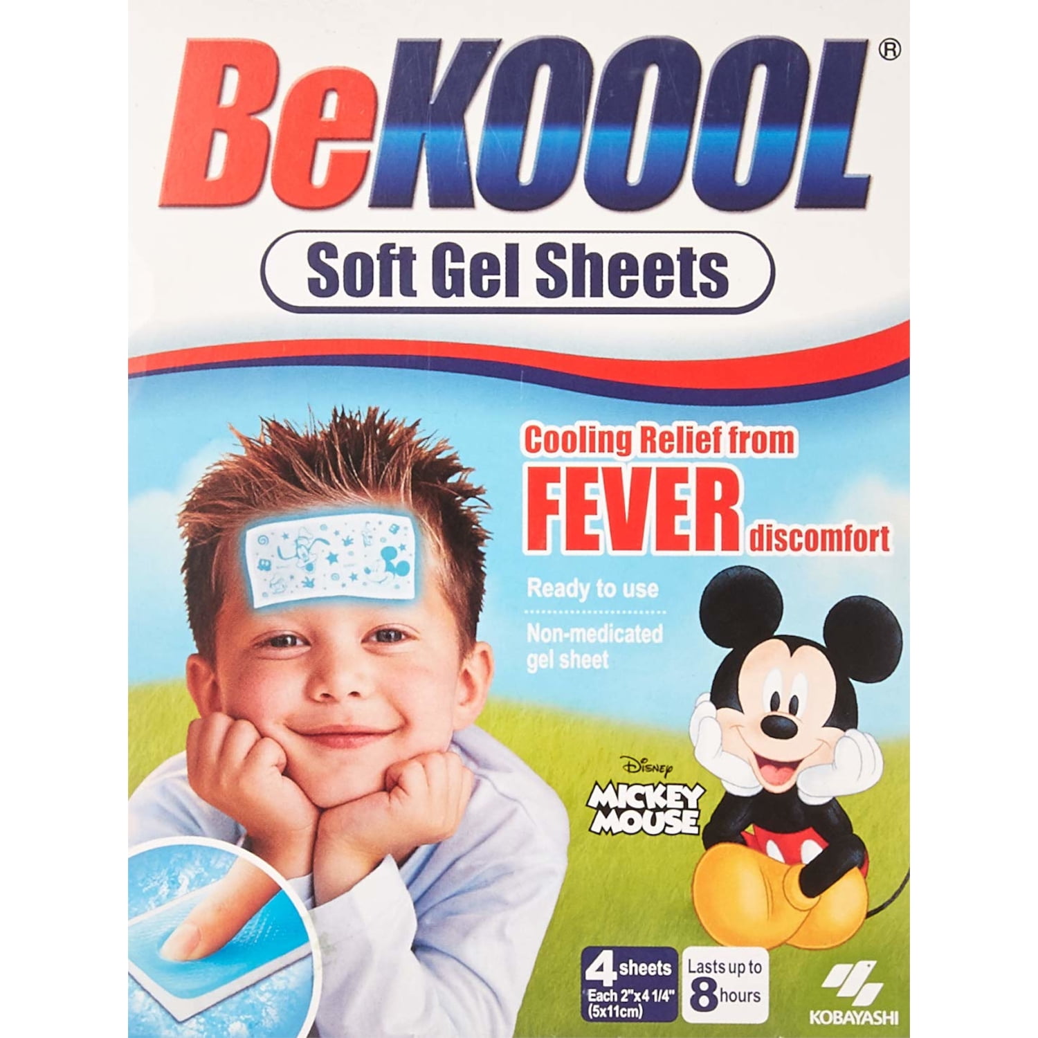 BeKoool Cooling Gel Sheets for Kids, Fever Discomfort Relief, 6 Count
