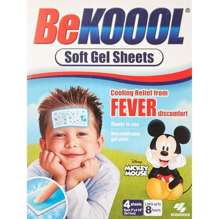 BeKoool Cooling Gel Sheets for Kids, Fever Relief, 4 Ct