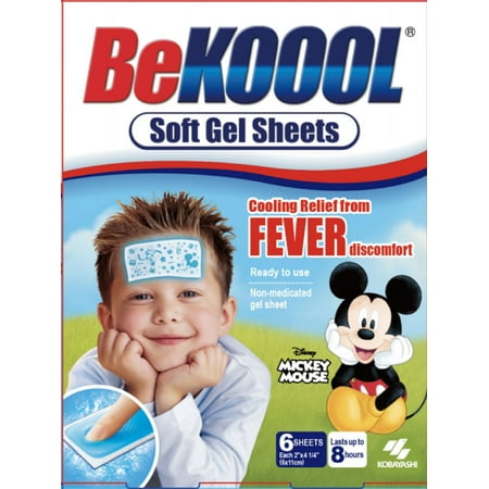 BeKoool Kids Cooling Gel Sheets Non Medicated, Fever Relief, 6 Count