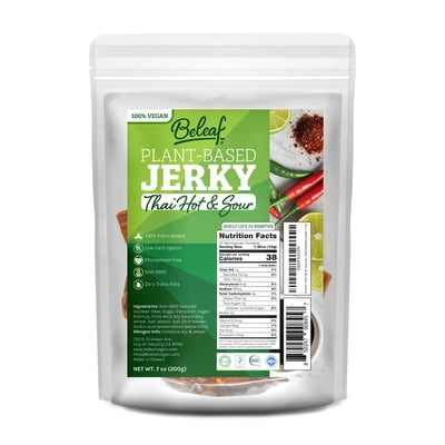 Beleaf Thai Hot & Sour Plant-Based Jerky 2026 | Delicious Meat Substitute | Low Carb, Non-GMO, Dairy Free, Plant Protein | Natural Ingredients | Spicy Healthy Snack 7oz