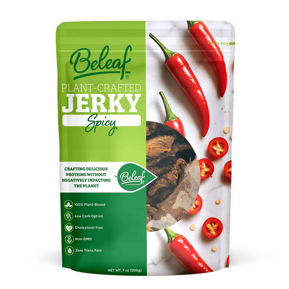 BeLeaf Spicy Vegan Jerky, Plant-Based High-Protein Snack, Non-GMO, 7 oz