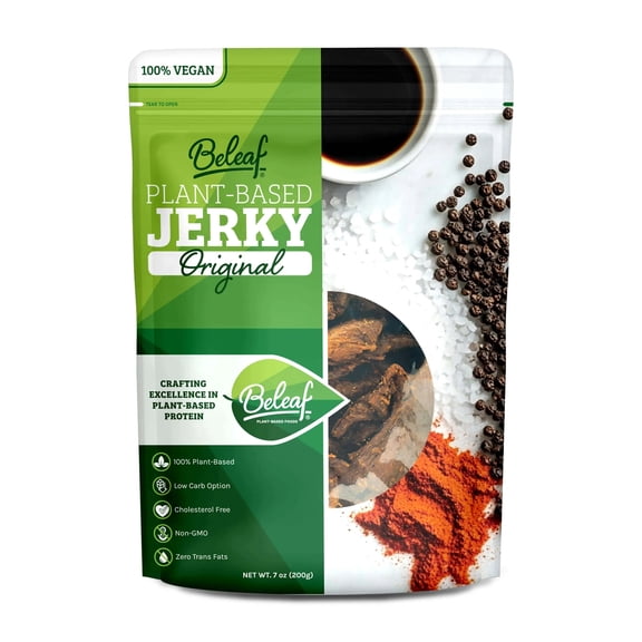 BeLeaf Original Vegan Jerky, Plant-Based High-Protein Snack, Non-GMO, 7 oz