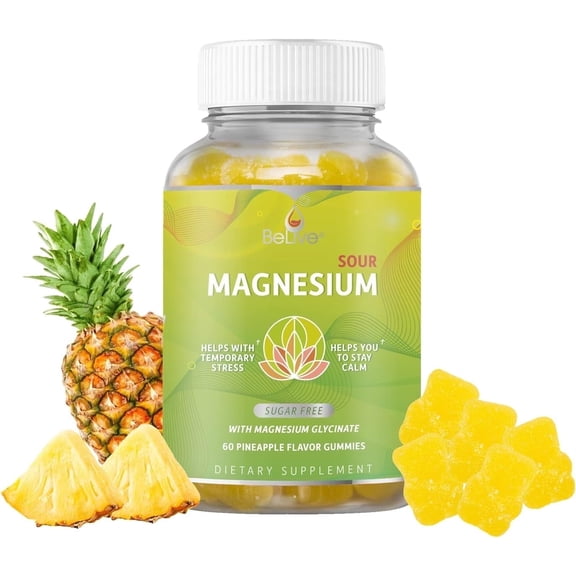 BeLive Magnesium Gummies 200mg - 60 Ct | Magnesium Glycinate Supplements for Relaxation, Stress Relief, and Sleep for Adults & Kids - Tasty and Tangy Pineapple Flavor