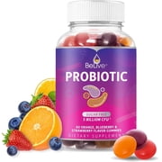 BeLive Probiotic Gummies - Probiotics with 5 Billion CFUs for Digestive Health, Men, Women & Kids - for Immune Support, Sugar Free & Vegan | 60 Ct Blueberry, Strawberry & Orange
