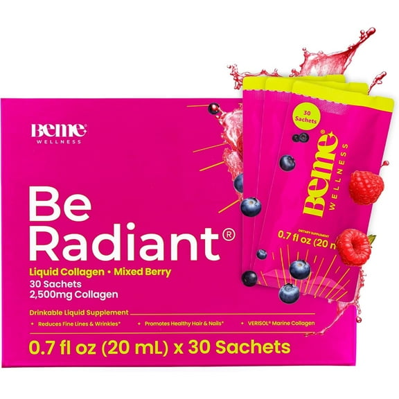 BeMe Liquid Collagen for Women, 2x Faster Absorption & High Bioavailability, boosted with Biotin, CoQ10, & Vitamin C - Berry 30 Sachets