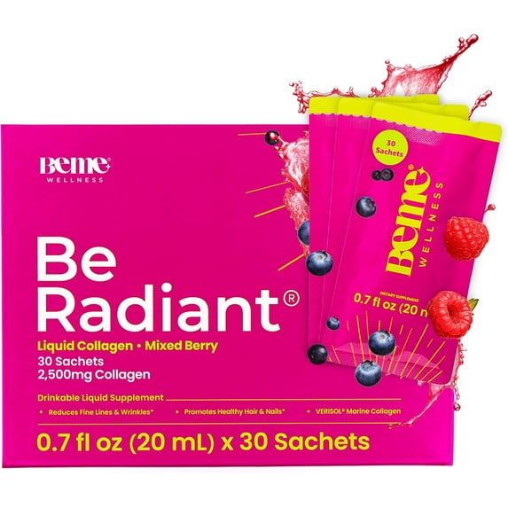 BeMe Liquid Collagen for Women, 2x Faster Absorption & High Bioavailability, boosted with Biotin, CoQ10, & Vitamin C - Berry 30 Sachets