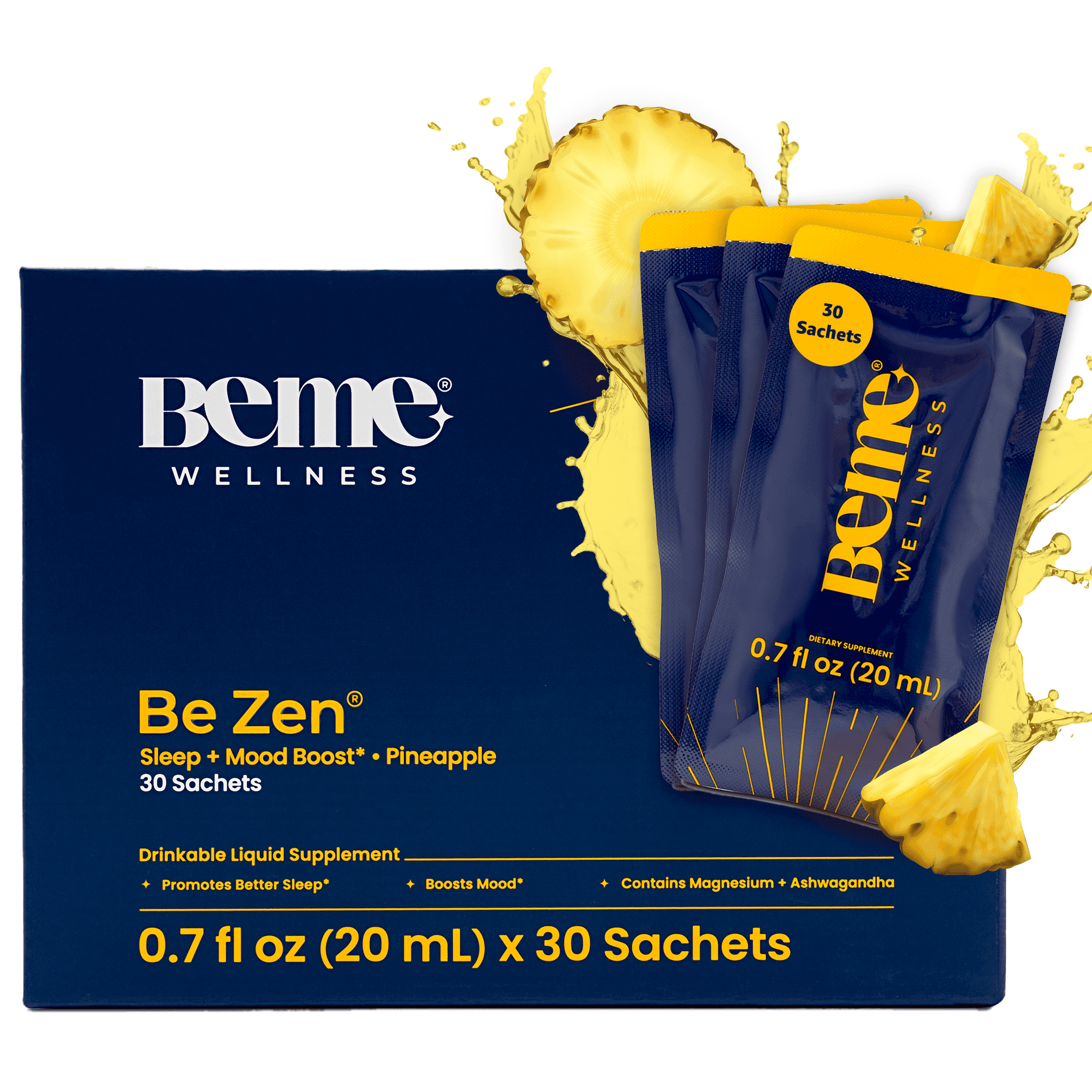 BeMe Be Zen Magnesium Glycinate & L-Theanine Stress Relief & Sleep Supplement - 30 Sachets