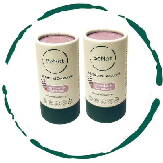 BeNat. 2-Pack. All- Natural Deodorant. Plastic-Free. Lavender & Geranium. Eco-Friendly