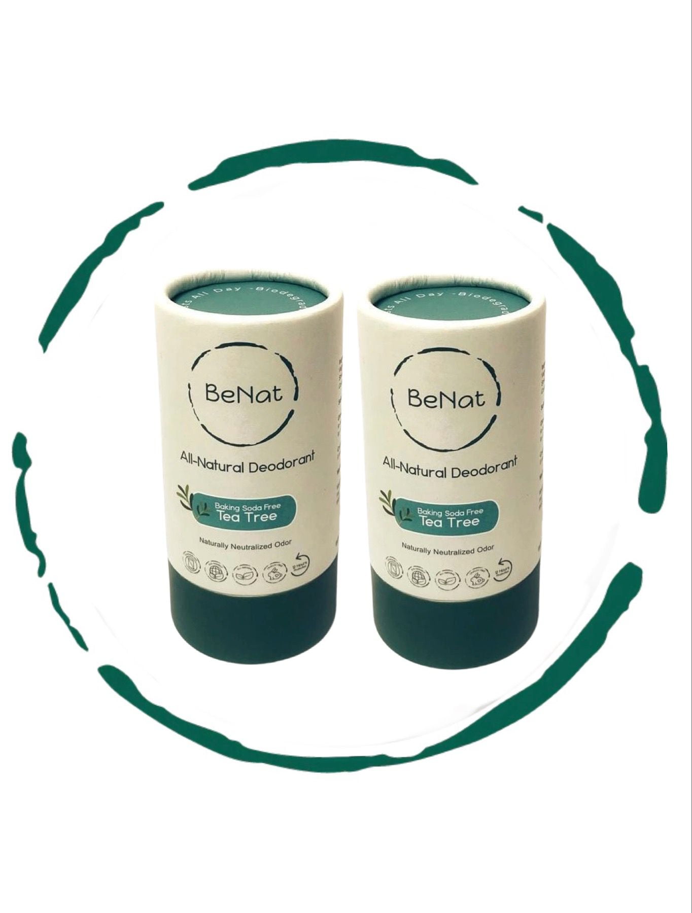 BeNat. 2-Pack. All-Natural Deodorant. Plastic-Free. Zero-Waste. No-Baking Soda & Tea Tree. Eco-Friendly. 3oz each.