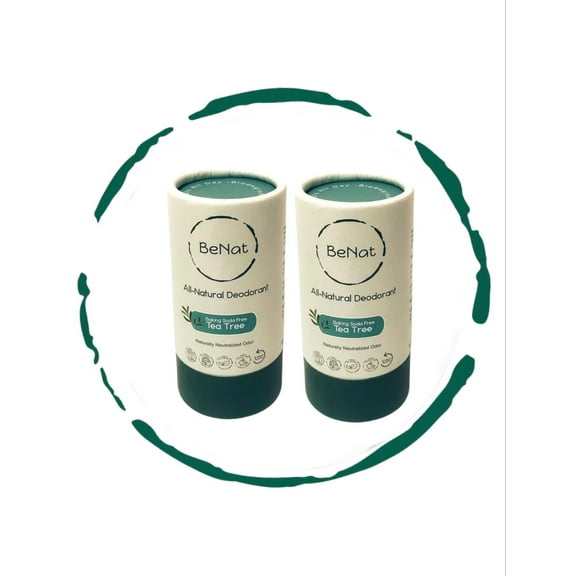 BeNat. 2-Pack. All-Natural Deodorant. Plastic-Free. Zero-Waste. No-Baking Soda & Tea Tree. Eco-Friendly. 3oz each.