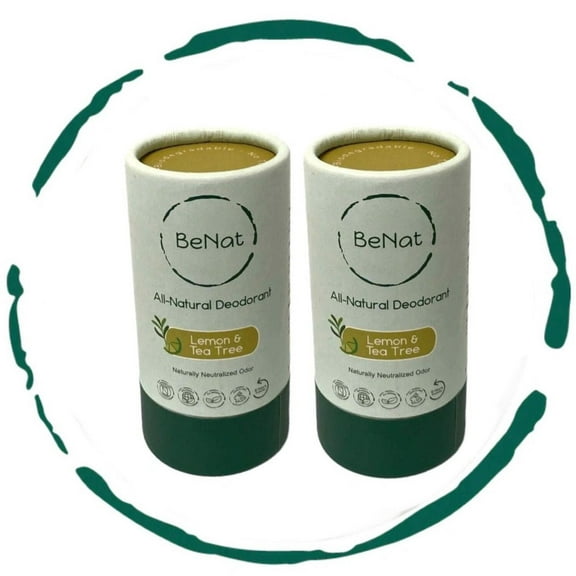 BeNat. 2-Pack. All-Natural Deodorant. Zero-Waste. Lemon & Tea Tree. Eco-Friendly.