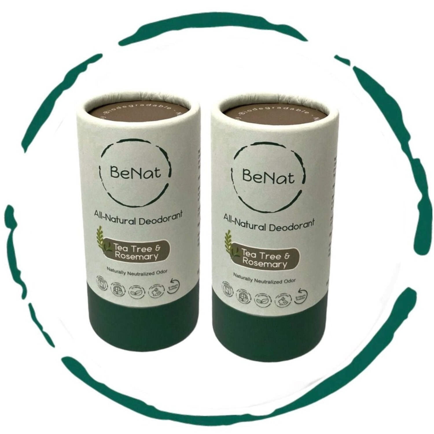 BeNat. 2-Pack. All-Natural Deodorant. Zero-Waste. Tea Tree & Rosemary. Eco-Friendly