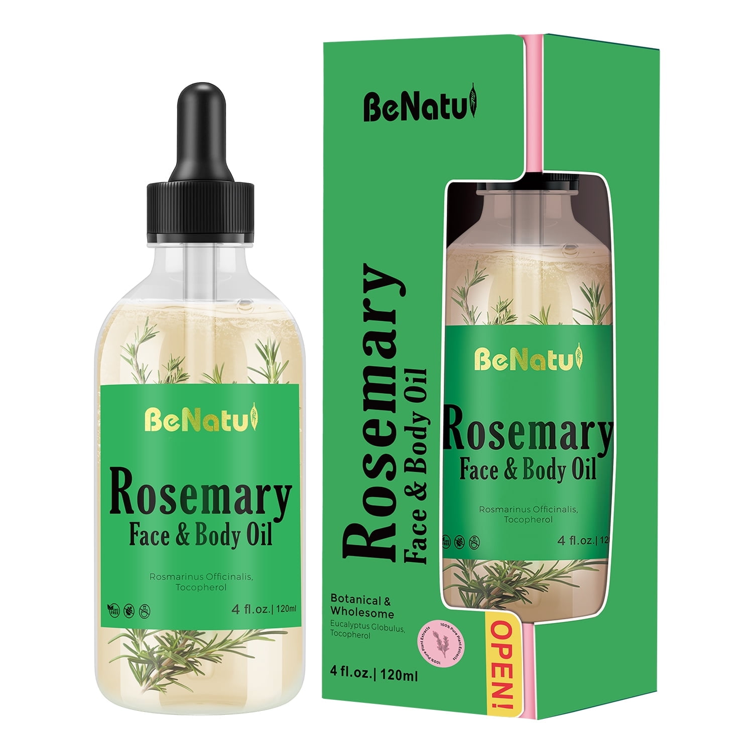 BeNatu 120ML/ 4Fl.Oz Rosemary Body and Face Essential Oil - Versatile - can be used on the face, body, nails, etc. - Moisturizes - fills the skin with moisture