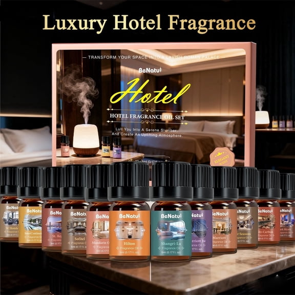 BeNatu Hotel Collection Fragrance Oil Set, 12 x 5ml Premium Scented Oils for Diffusers, Candle Making, and Home Fragrance Use