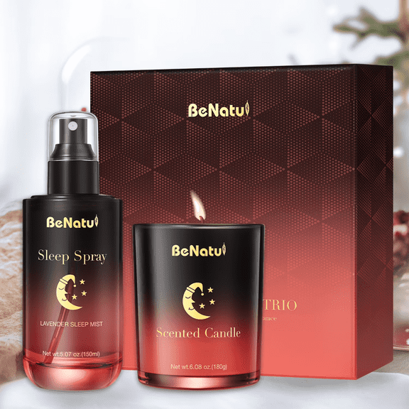 BeNatu Sleep Spray And Scented Candle Lavender 2 Pack, Use Together To Create A Soothing And Relaxing Atmosphere, Reduce Stress And Improve The Sleeping Environment