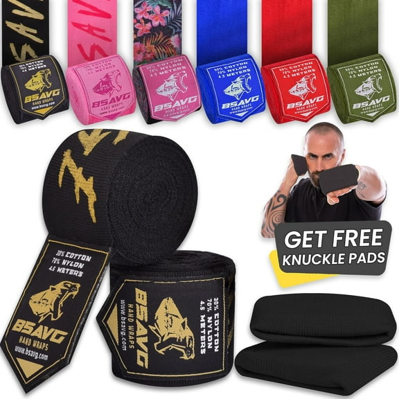 BeSAVAGE 180" Elastic Hand Wraps with Knuckle Guards for Muay Thai, MMA, Kickboxing, Martial Arts Training