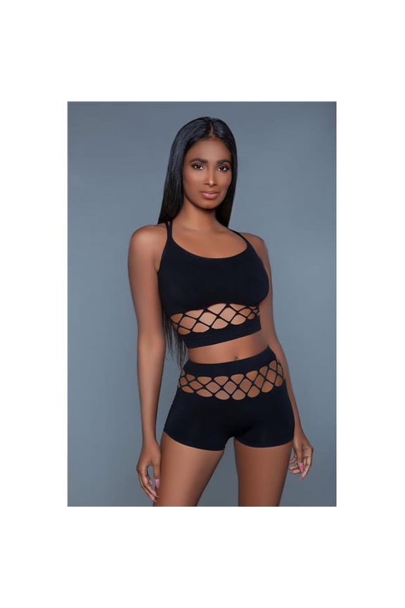BeWicked 2011-BLACK-O-S Women Palmer Fishnet Suspender Body Stocking Set, Black - One Size Fits Most - 2 Piece