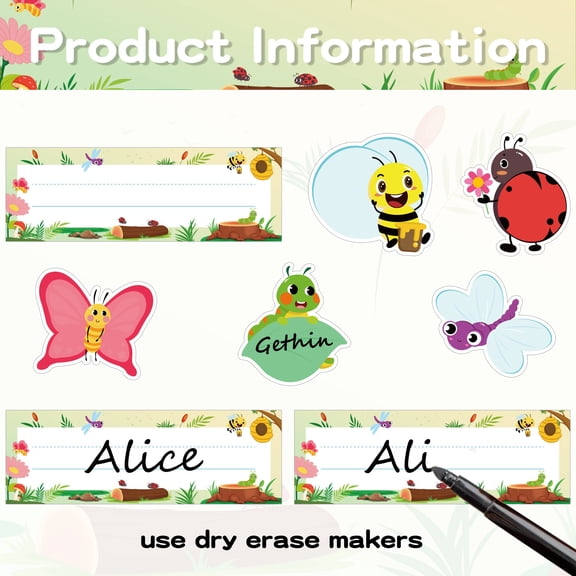 MALLMALL6 60Pack Insect Theme Name Tags, Nameplates for Back to School