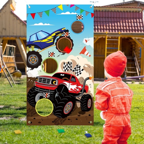 MALLMALL6 Monster Truck Toss Game Banner with Bean Bags, Polyester Material