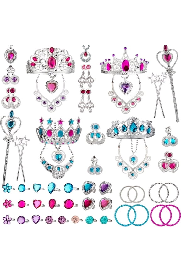 Princess Pretend Jewelry Set for Dress Up Party Jewelry Accessories, 66Pcs