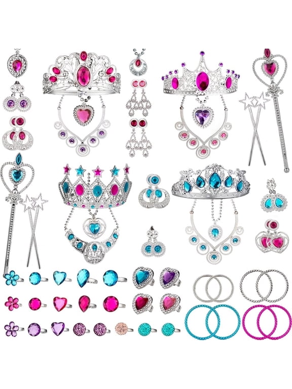 Princess Pretend Jewelry Set for Dress Up Party Jewelry Accessories, 66Pcs