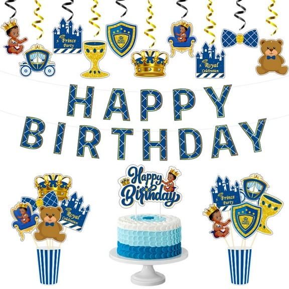 Haooryx Royal Prince Theme Party Decoration,with Spiral Decorative Cake Topper, 42Pcs