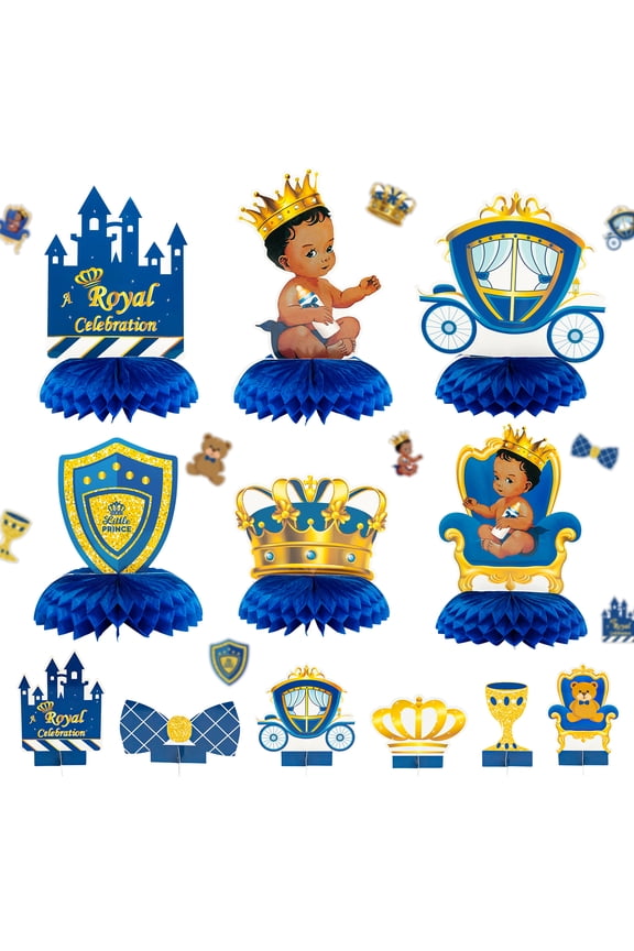 12Pcs Royal Prince Themed Honeycomb Centerpiece for Birthday Party