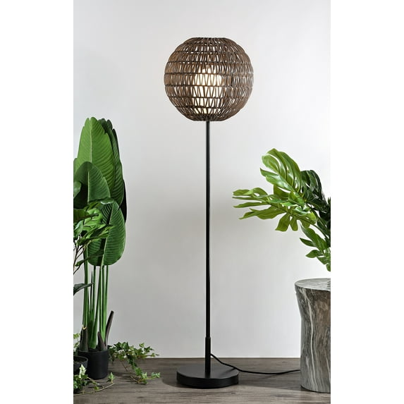 JONATHAN Y Bea 61" Outdoor Woven Globe LED Floor Lamp, Coffee/Black, JYL6507A