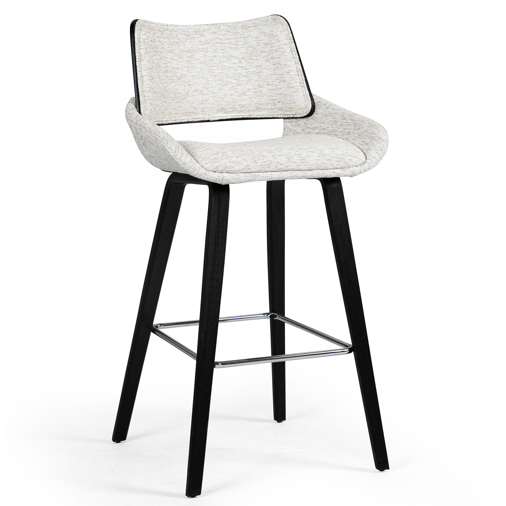 Bea White TwoToned Linen Fabric Bar Stool with Black Wood Legs