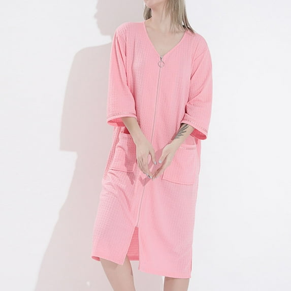 BeaUTT Pajamas for Women Clearance Plus Size Robes for Women Knit Bathrobe Soft Lightweight Knee Length Loungewear Long Bathrobe Lightweight Night-robe Pink XXXL