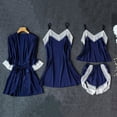 thumbnail image 1 of BeaUTT Pajamas for Women Pants Set Women's Satins Silk Nightwear Lace Tank Tops Shorts Robe Dress Four-Piece Pajamas Sets Blue M, 1 of 3