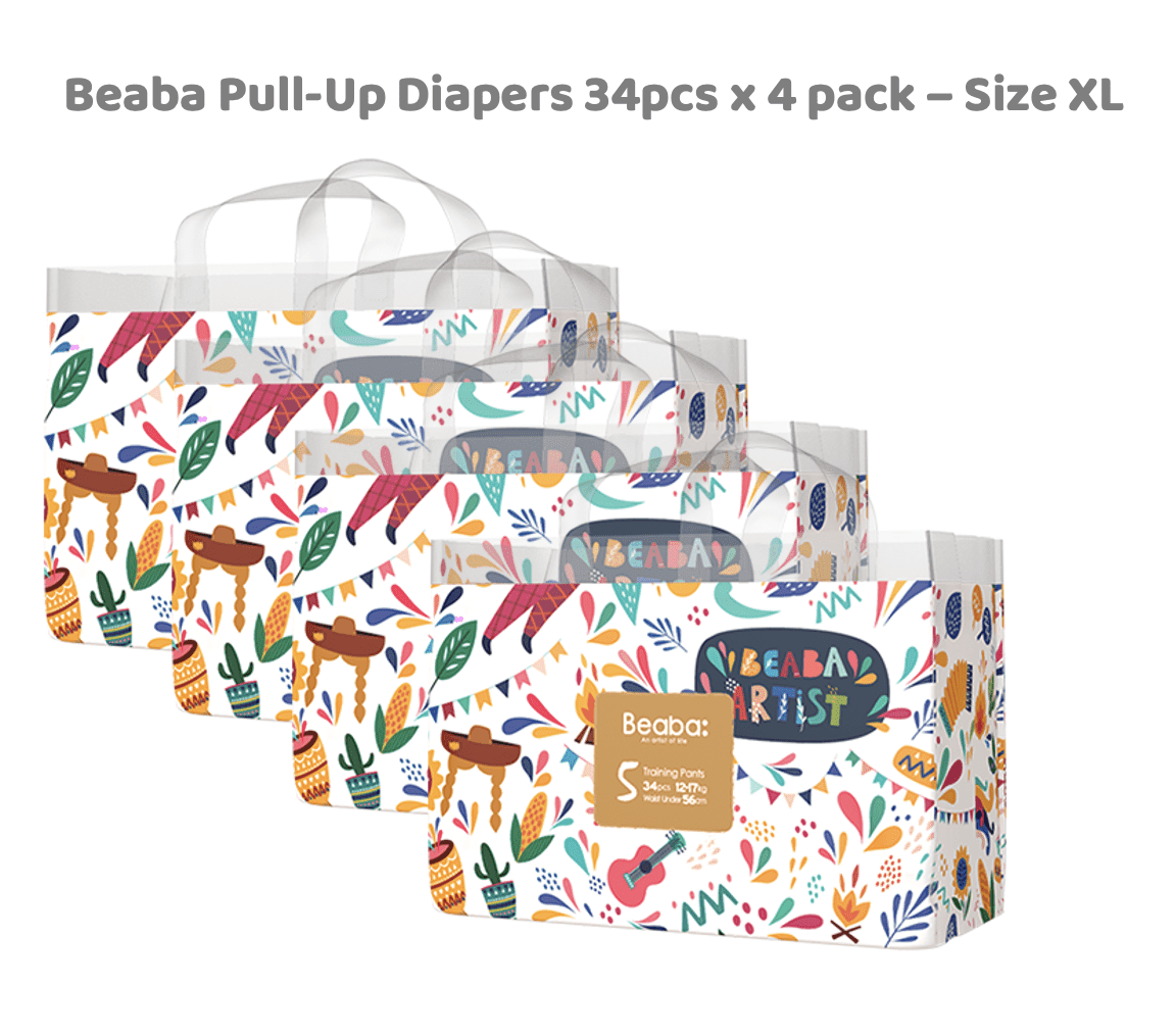 Beaba Baby Pull-up Diapers Size 5 (27-38 lbs), 34 Ct, 4 Packs, Jungle Fantasy Diapers, Ultra-Thin & Breathable