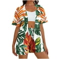 thumbnail image 1 of Beach 2 Piece Outfits for Women Fashion Women's Hawaiian Style Print Casual Round Neck Short Sleeve Top Floral Print T-Shirt Open Front Cardigans for Women Short Sleeve and Shorts Set, 1 of 7